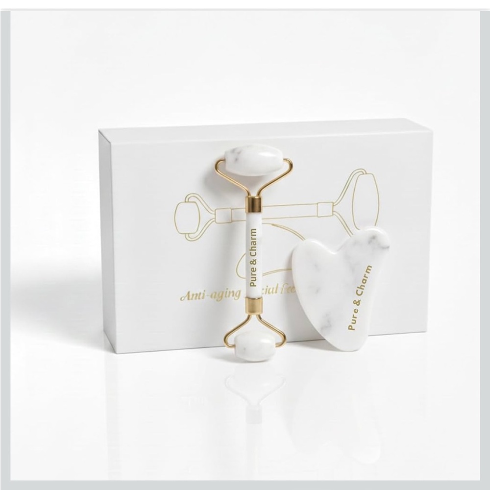 🌬️Pure & Charm White Facial Roller and Gua Sha Set BRAND NEW IN BOX🌬️